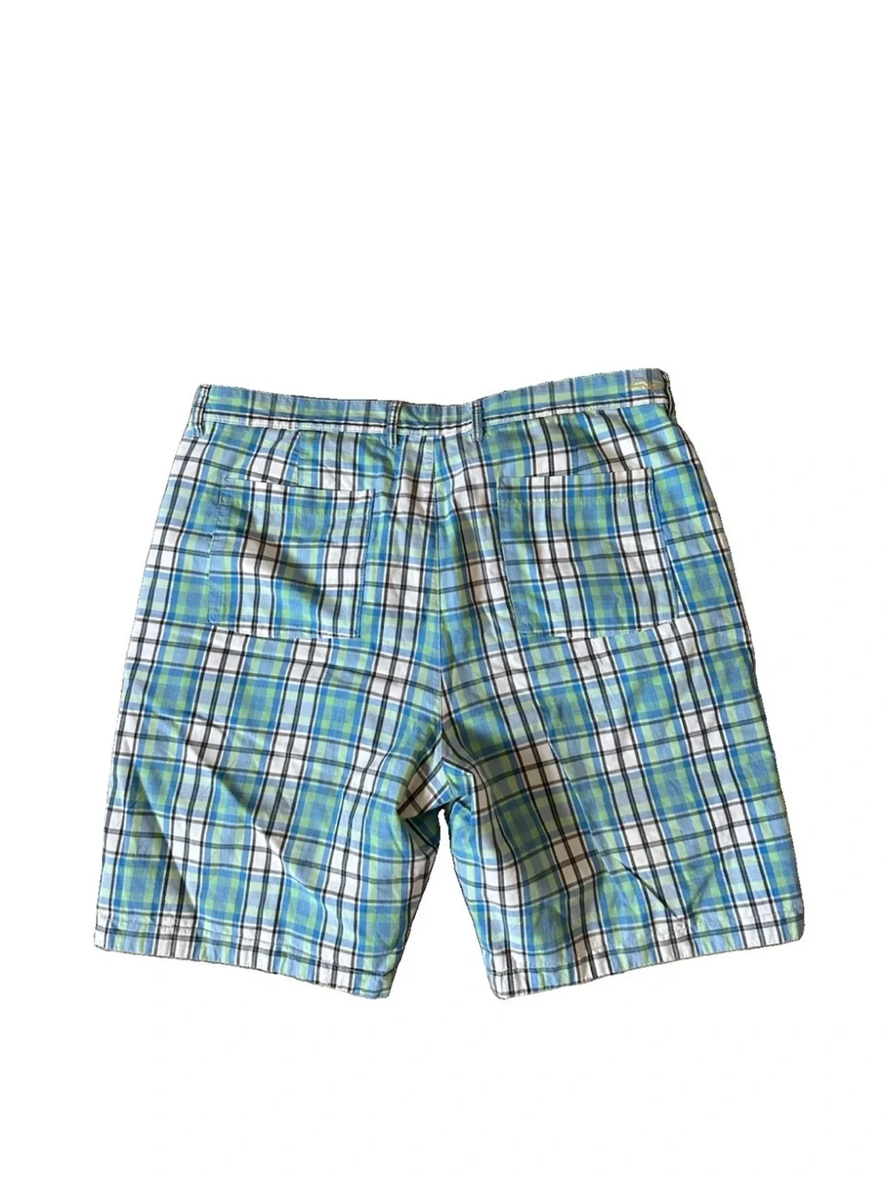 Tommy Bahama Shorts Reversible Blue Madras Plaid Palm Tree 10